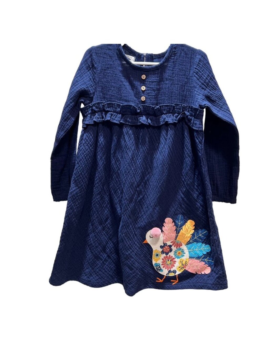 Mud Pie 9m 12m 18m NWT navy blue cotton gauze Thanksgiving turkey dress applique